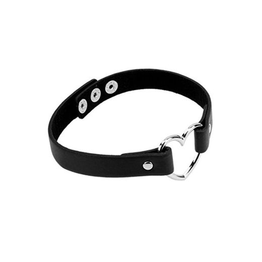 Ruikey Collar Gargantilla Negro PU Corazón Cuero Amor Collar Punk Goth Fans Cadena para Mujer Chica