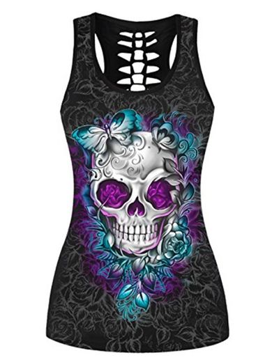 Aivtalk - Camiseta sin Mangas con Impresión Calavera Chaleco Casual Atractivo Verano