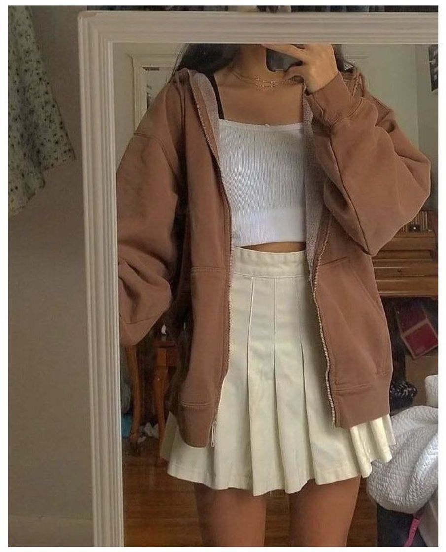 Moda look com Brown hoodie