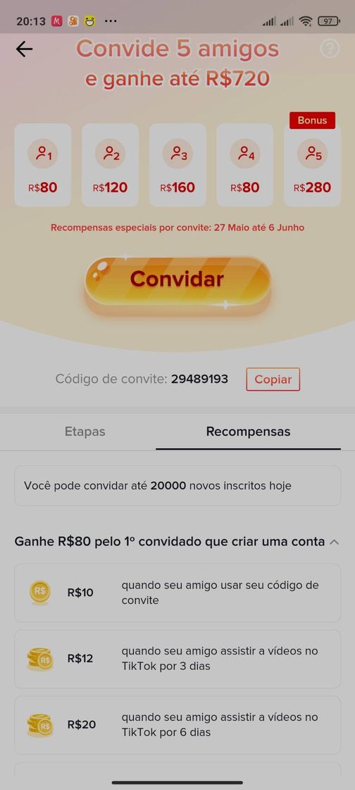 Moda Tiktok enlouqueceu! GANHE ATÉ 720$, USE MEU CÓDIGO P/LIBERAR