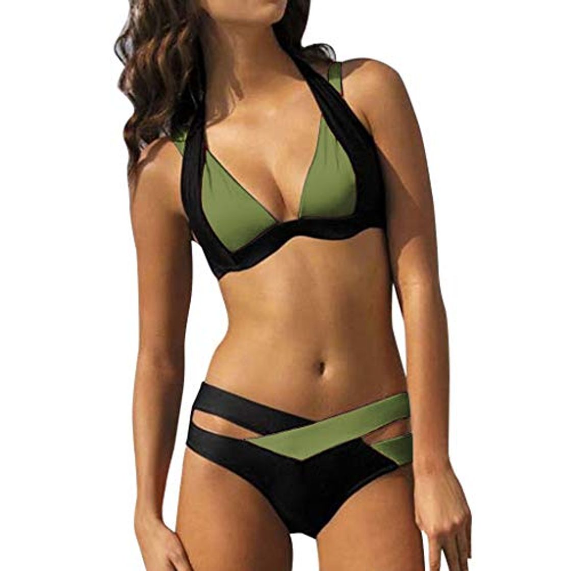 Social LZRDZSW Atractiva de dos piezas traje de baño de la playa de Bikinis mujeres empuja hacia arriba el acolchado del bikiní de la altura de la cintura traje de baño más del tamaño del traje de baño biqui