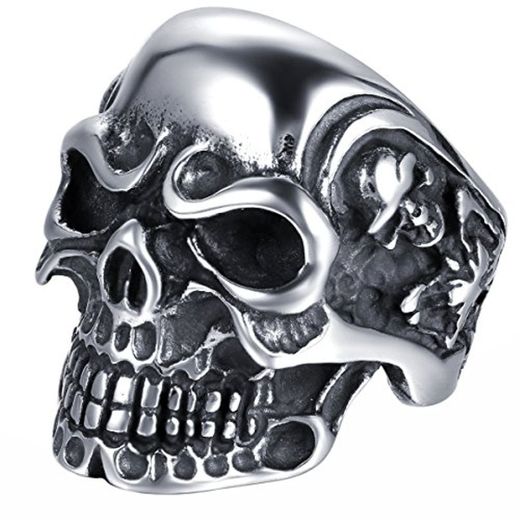 JewelryWe Anillo de Acero Inoxidable para Hombre, diseño de Calavera, Varias Tallas,