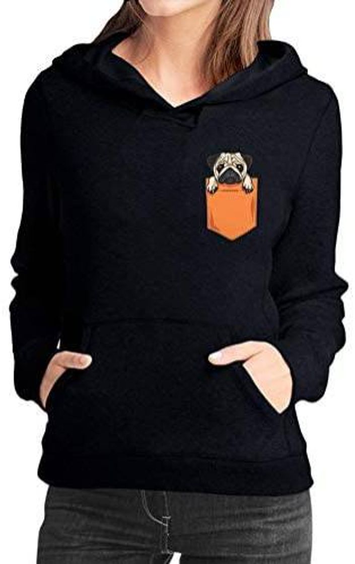 Moda Moletom Feminino Pug in the Pocket Tumblr Casaco Blusa Preto