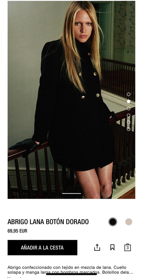 Product GOLD BUTTON WOOL COAT - Black