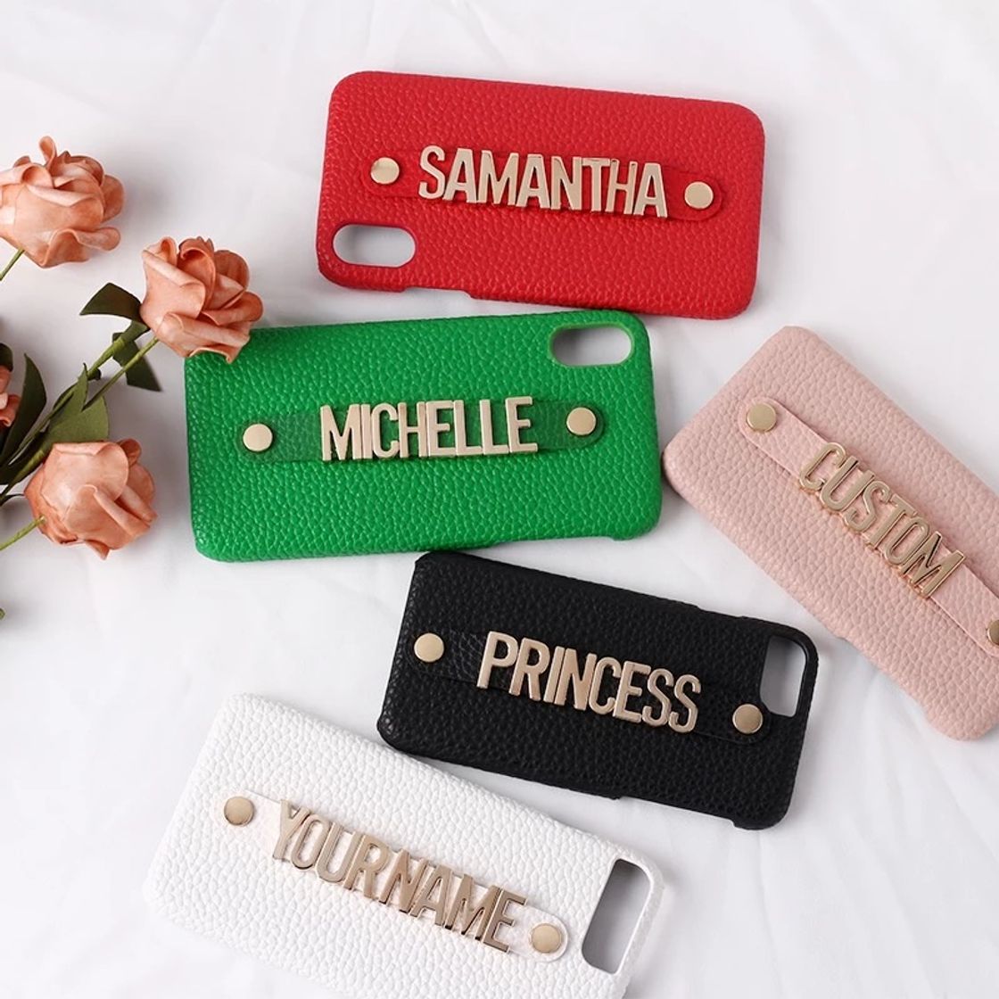 Product Funda de cuero personalizada con letras y correa 