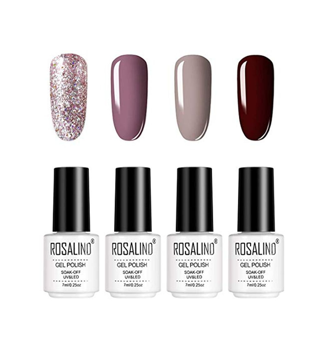 Products ROSALIND 4pcs Esmaltes Semipermanentes de Uñas en Gel UV LED, Kit de