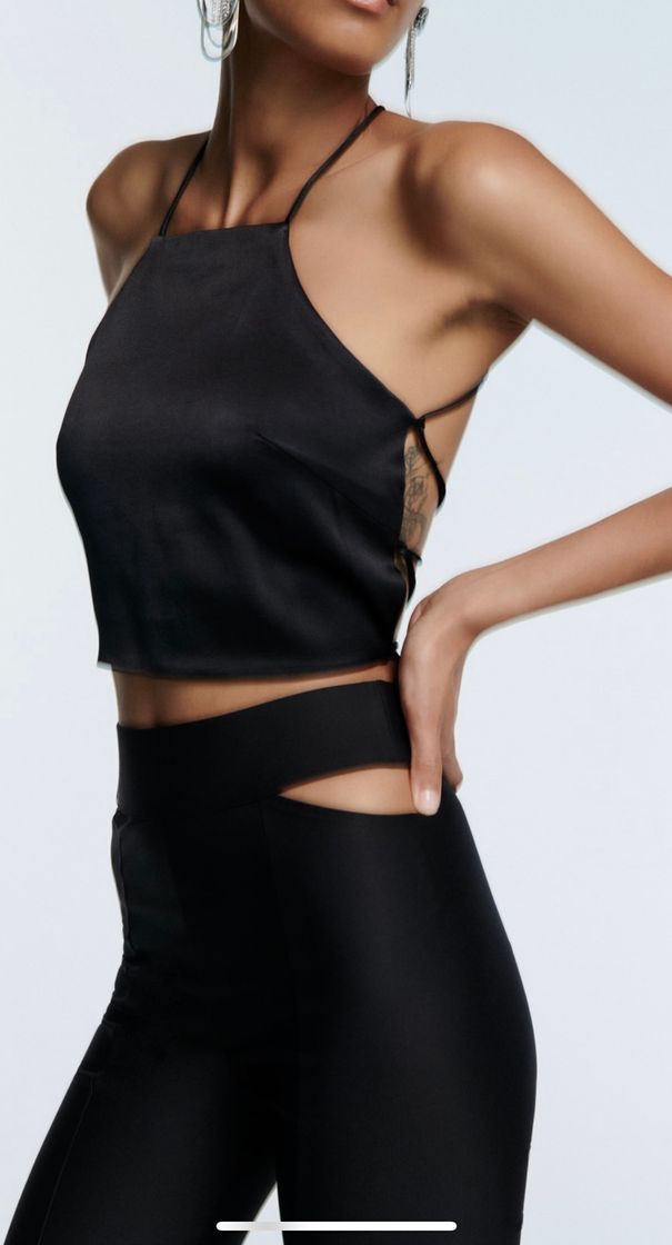 Product SATIN EFFECT CROP TOP - Black