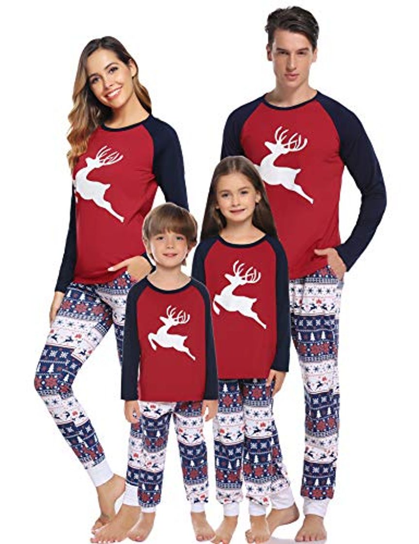 Moda Aibrou Pijamas de Navidad Familia Conjunto Pantalon y Top Pijamas Mujer Hombre Invierno Manga Larga Pijama de Dormir 2 Piezas Niños Niña Ropa de Dormir para Bebés Mamá Papá Romper Homewear