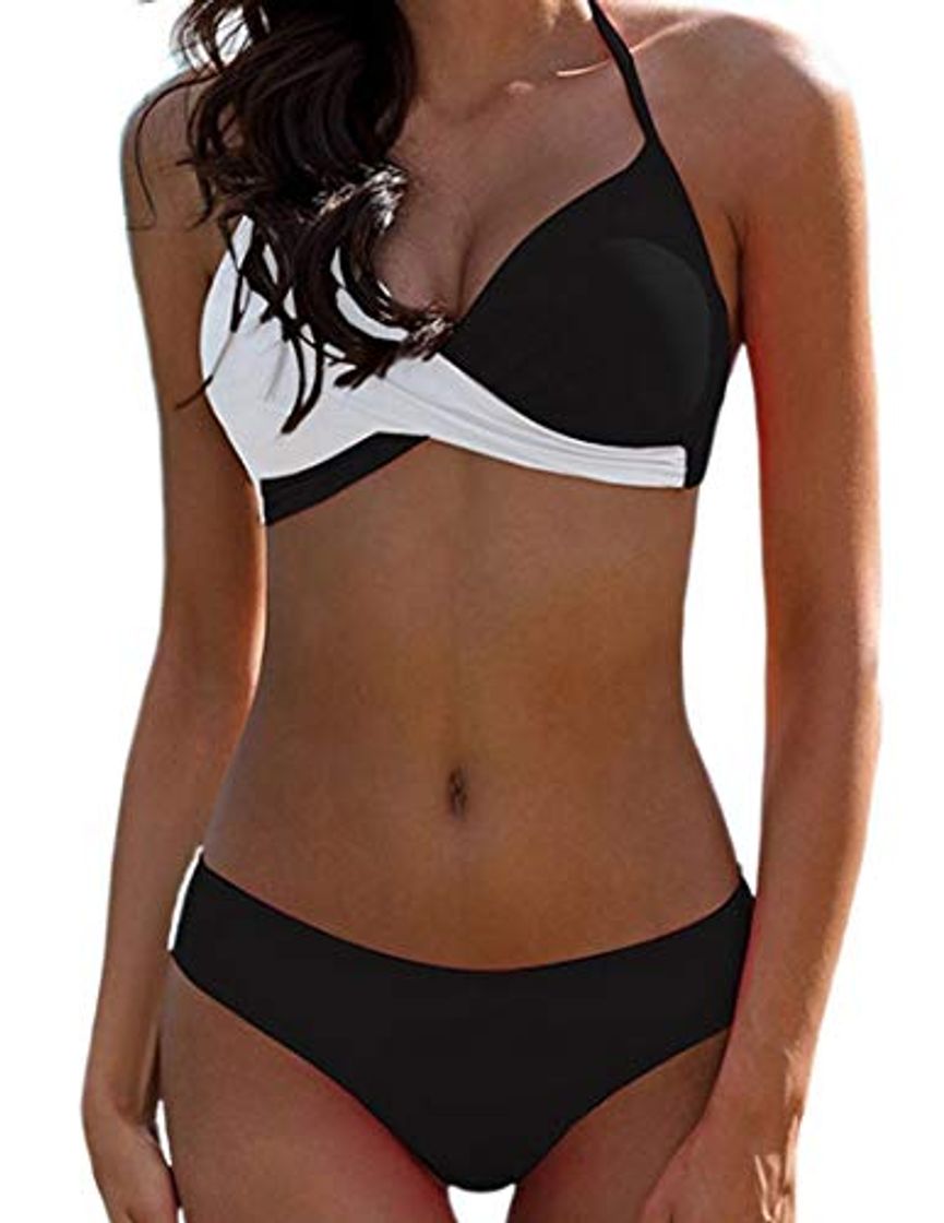 Bikini Elegante Traje de Baño Conjunto Bañador Halter Sexy Sólido para Mujer