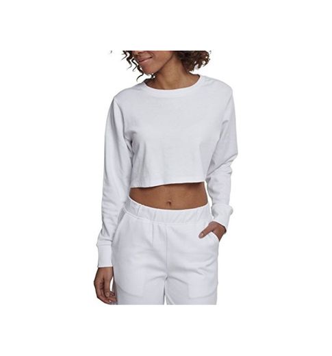 Urban Classics Ladies Terry Cropped Crew Suter Pulver, Blanco