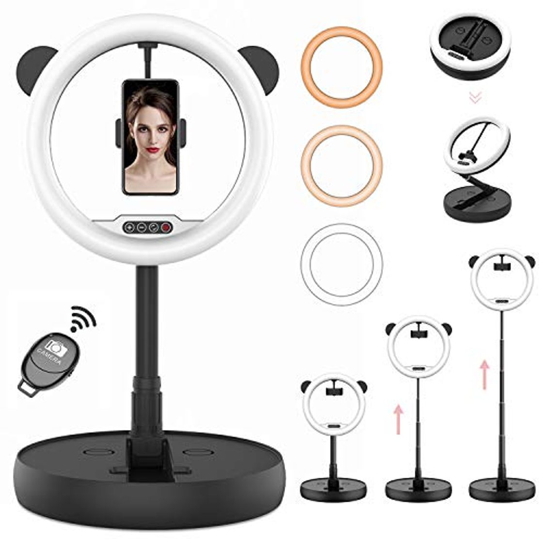 Producto Aro de Luz HeertTOGO Anillo de Luz LED Ring Light con Soporte Plegable y Control Remoto 3 Colores 10 Brillos Regulables para YouTube Selfie Recording Video Makeup