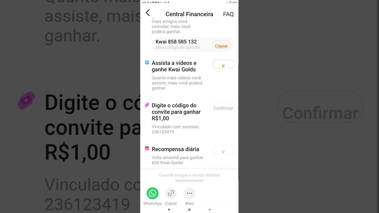 App recomendo o kwai, vocês poderiam usar meu código? Sigo vcs