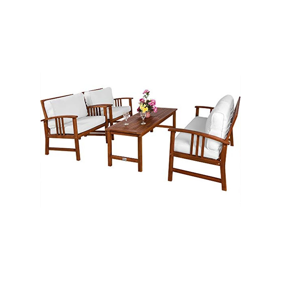 Home Deuba Conjunto de jardín Lounge Atlas de Madera de Acacia Set de 1 Mesa 2 Sillas y un Sillón 4 Personas