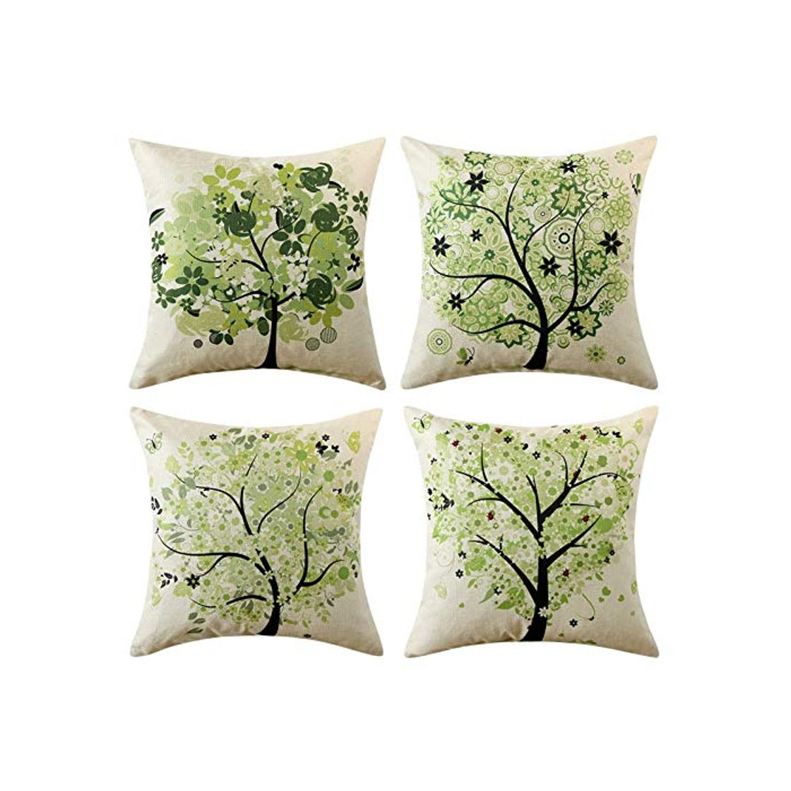 Home MIULEE Juego de 4 Lino Cojines Árbol Verde Funda de Cojín Almohada Caso de Decorativo Cojines para Sala de Estar sofá Cama18 x18 Pulgadas 45x45cm