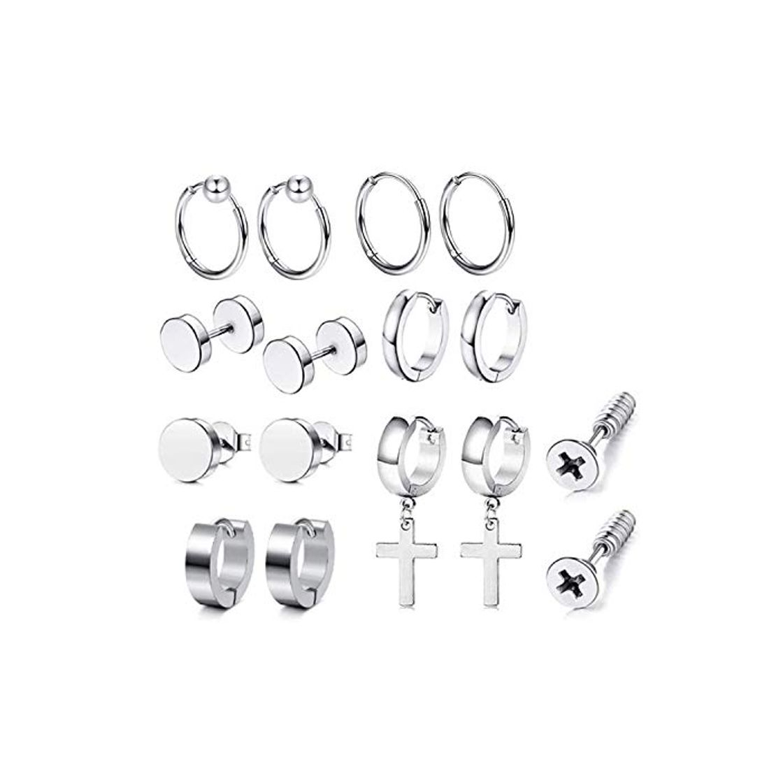 Fashion JZZJ 8 Pares de aretes para Hombres y Mujeres, aretes Cruzados de