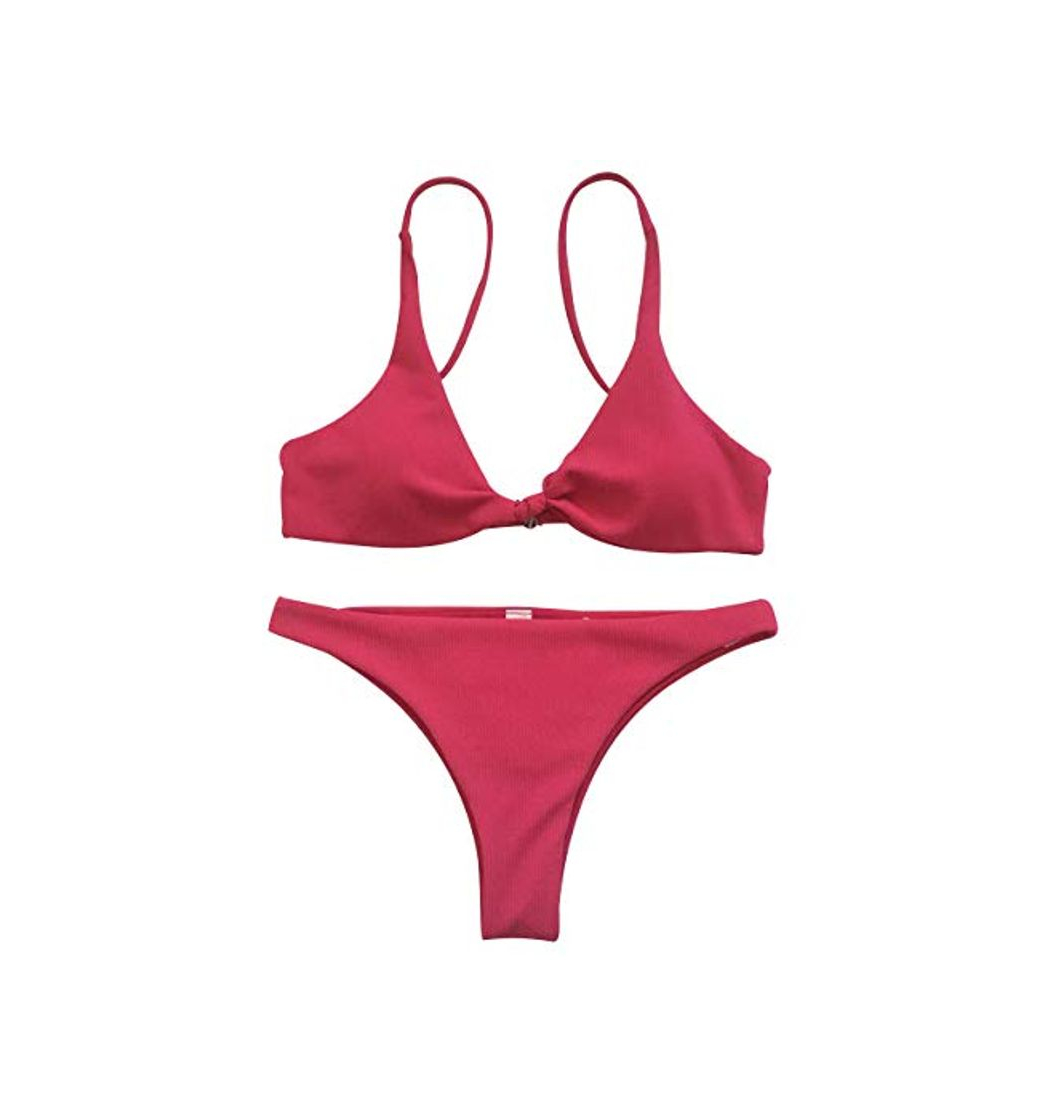 Moda Bikini Brasileño Triangulo Talle Alto Bikinis con Relleno Mujer Bañador Push Up Dos Piezas Natacion Trajes de Baño Mujer Bañadores Señora Playa Trikini Biquini Cintura Alta Piscina Mujeres Rosa L