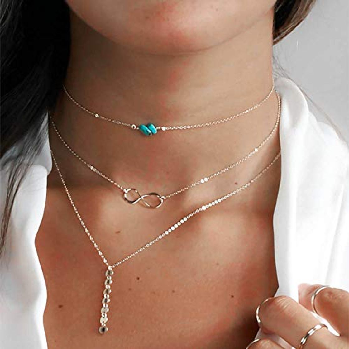 Social Jovono Blue Boho Collares de múltiples capas Con cuentas Lentejuelas de amor