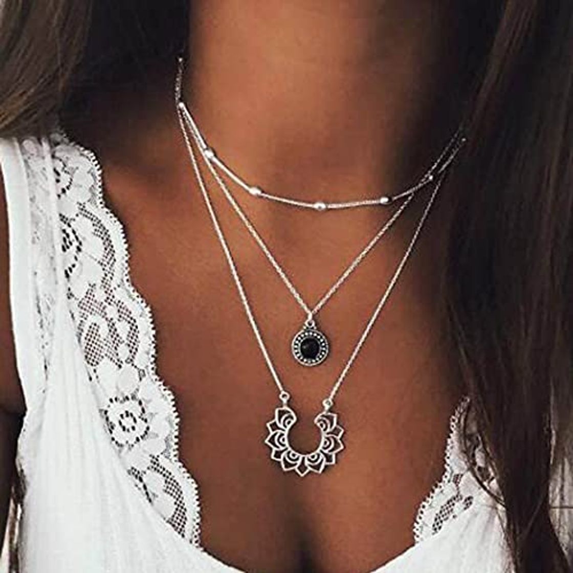 Social Jovono Collares con colgante de estrás negro multicapa para mujeres y niñas