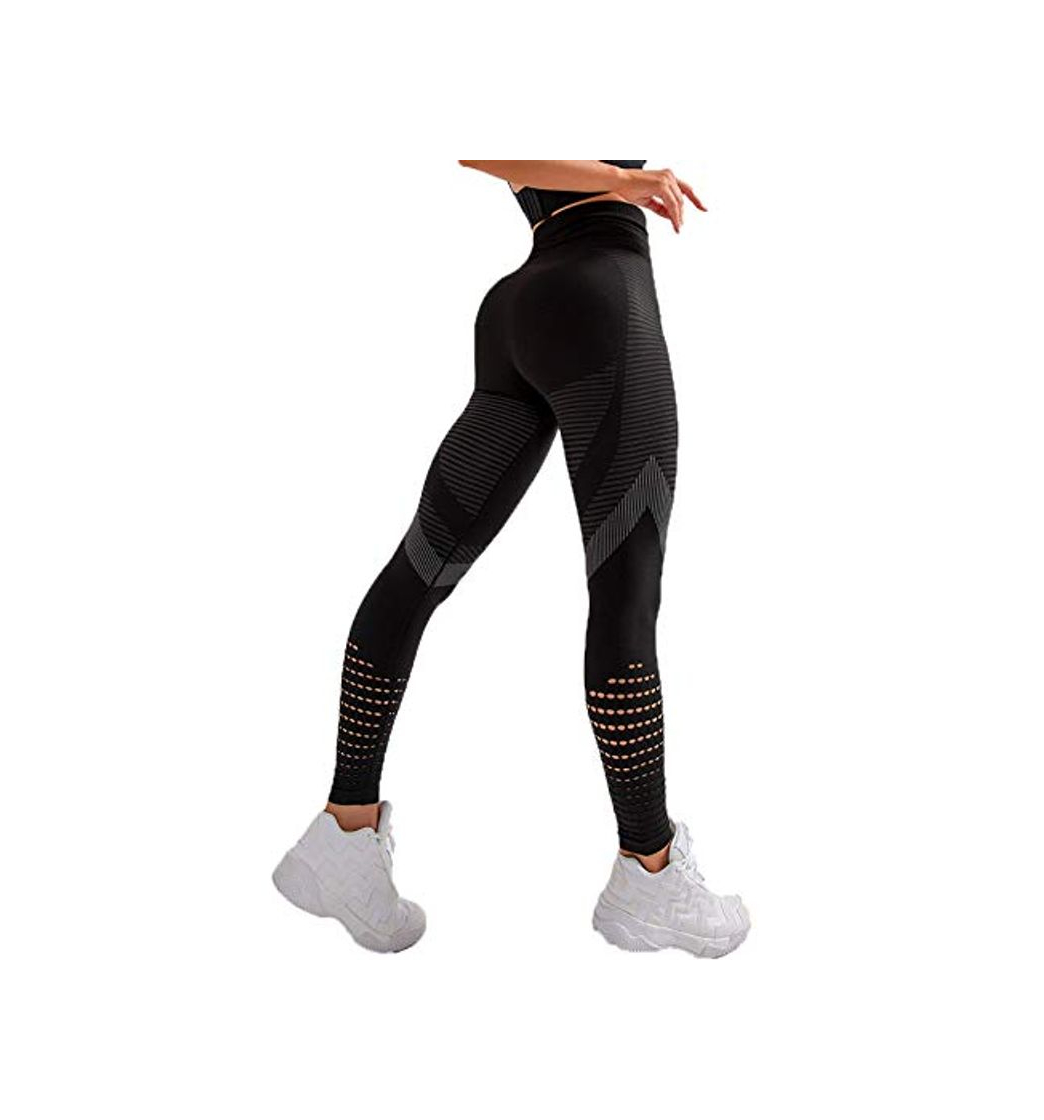 Producto FITTOO Leggings Sin Costuras Corte de Malla Mujer Pantalon Deportivo Alta Cintura Yoga Elásticos Fitness Seamless #4 Negro Small