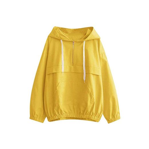 UKKD Sudadera Casual Slim Hoodies Women Long Sleeve Zipper Pockets Sweatshirts Women Clothes Amarelo S