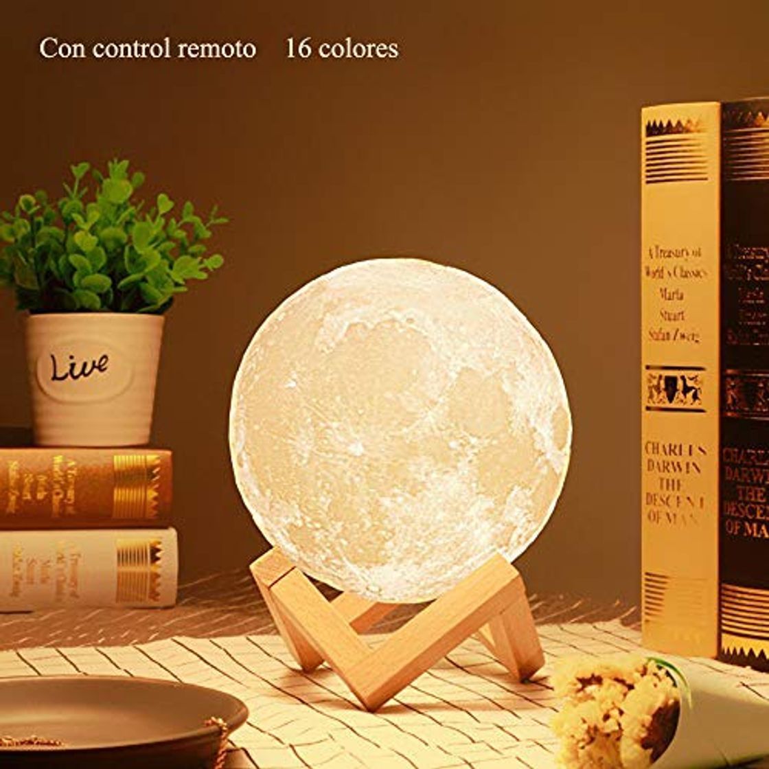 Producto Lámpara de luna en 3D de 16 Colores LED Luz de Luna con 15 cm de Diámetro Lámpara de Noche Luna Llena con Control Remoto Carga Usb para Niños Bebé Dormitorio Café Bar Regalo de Fiesta Decoración