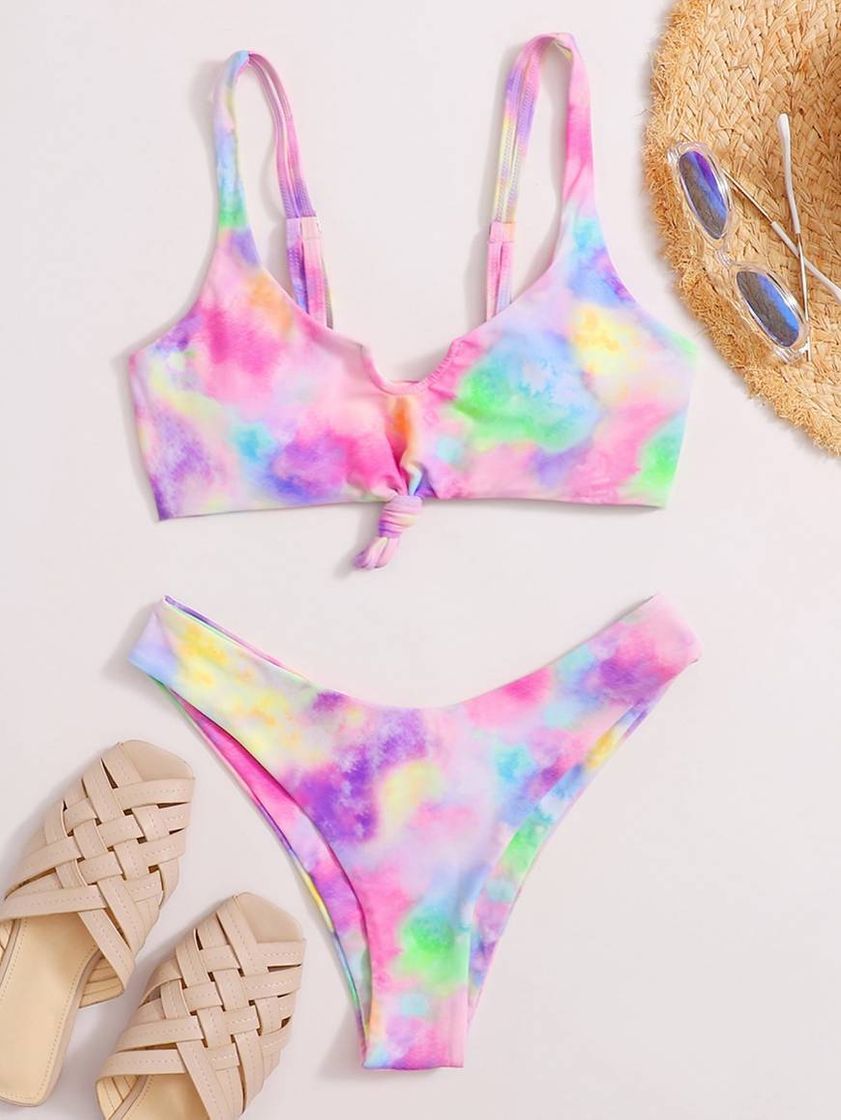 Social Bañador bikini bajo con nudo de tie dye