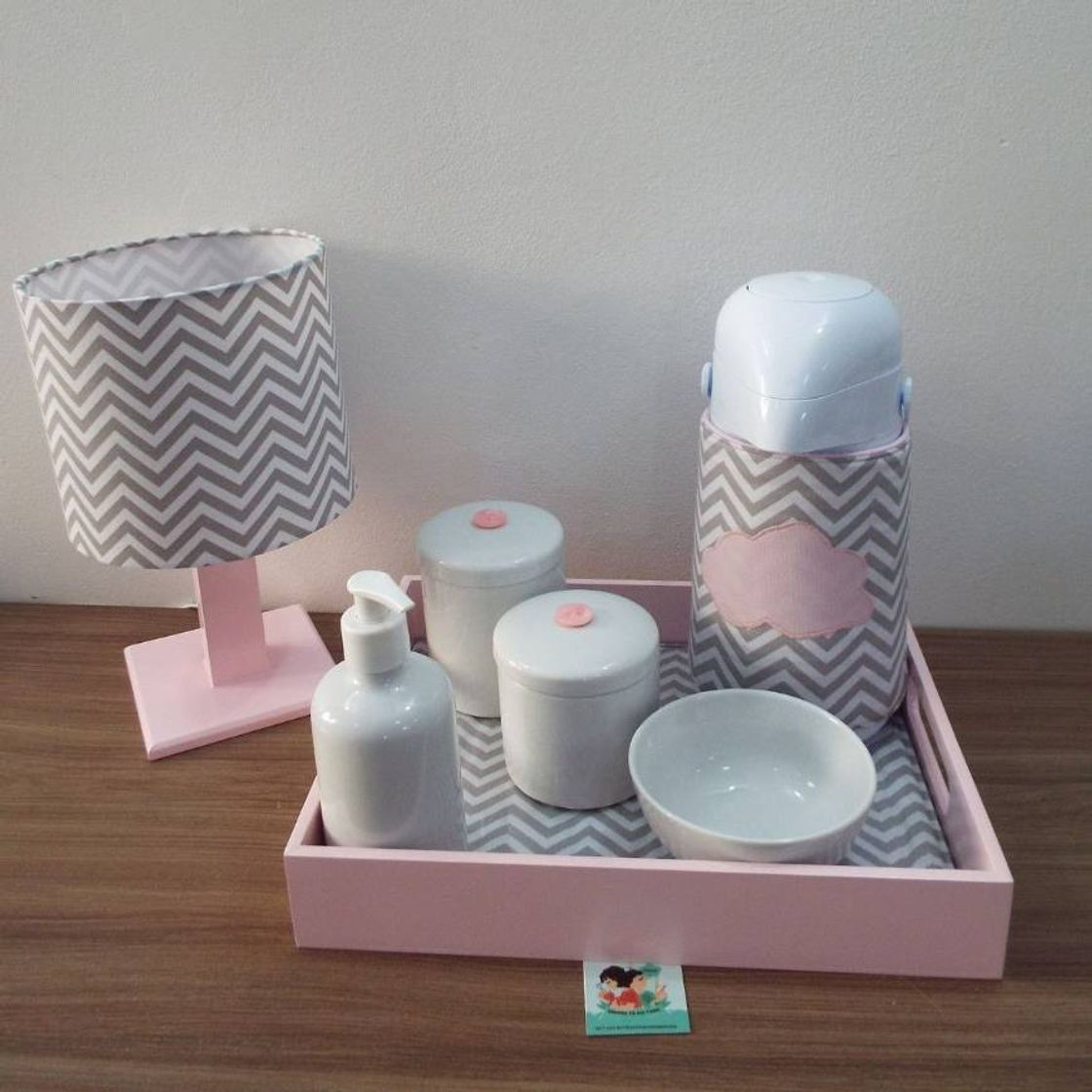 Fashion Kit Higiene Nuvem Chevron - Cinza e Rosa