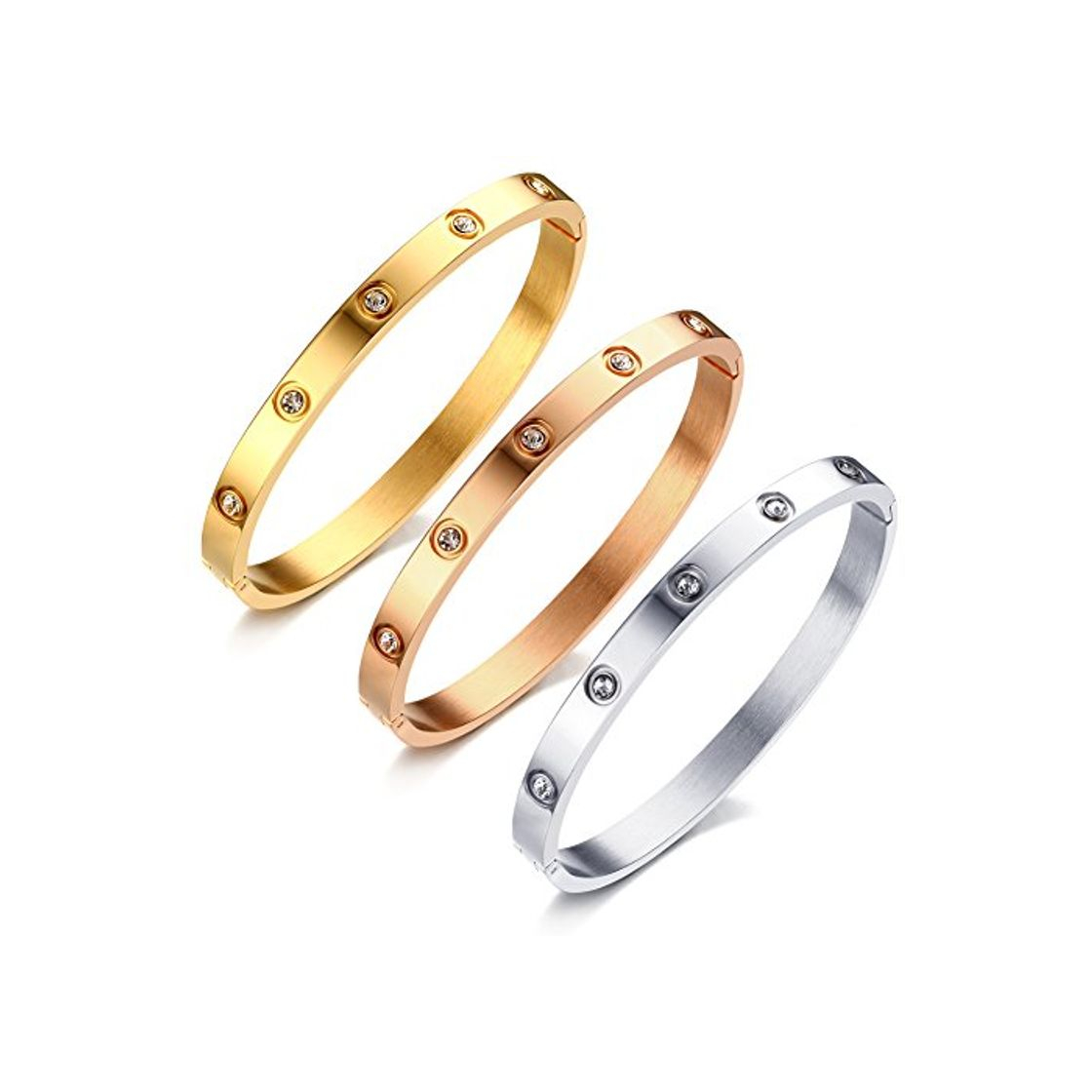 Social VNOX 3 Piezas 6mm Mujer de Acero Inoxidable de Cristal Pulsera de