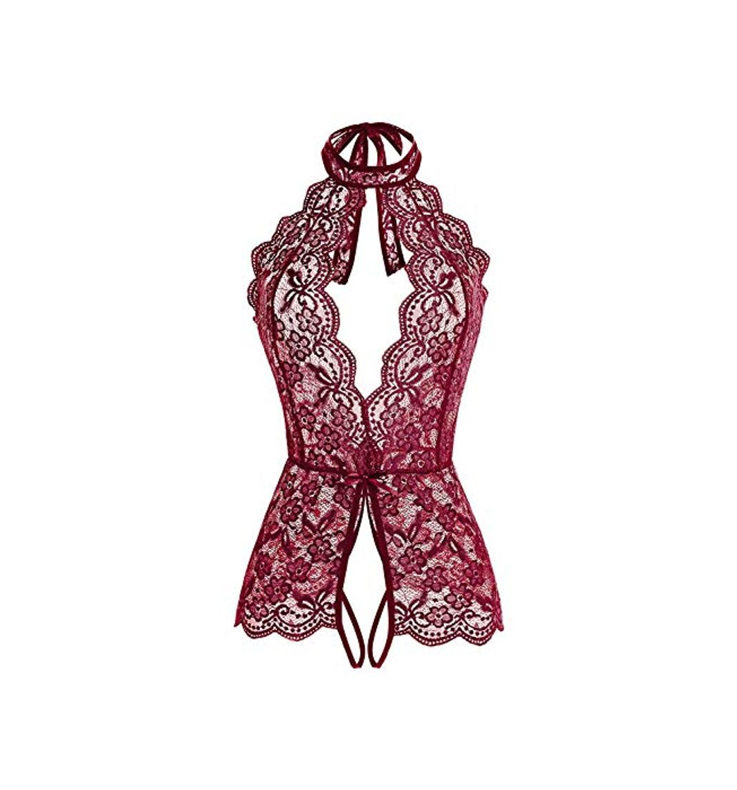 Social Mujeres Lencería de una Pieza Ropa de Dormir de Encaje Ropa Interior Body de Cuello Halter