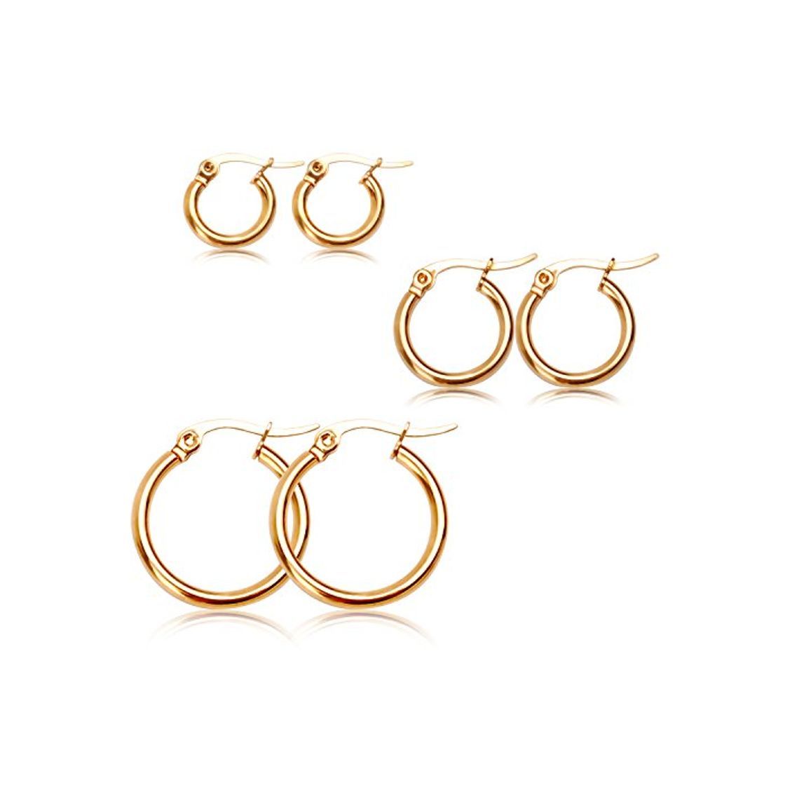 Producto CHARMINGO Hoop Earrings for Women Men Hypoallergenic Huggie Steel Stainless Round Earrings Gold