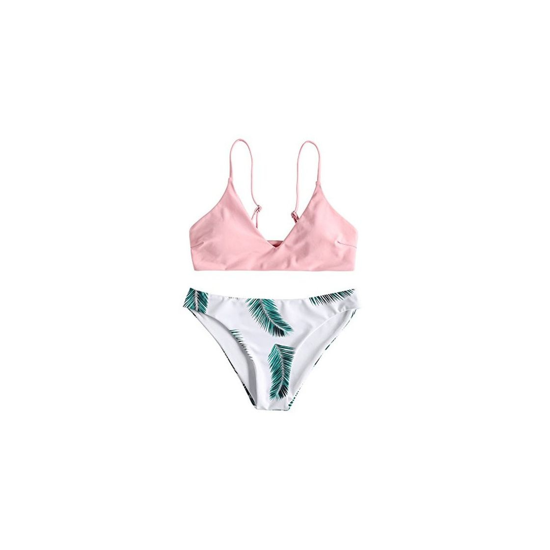 Product Zaful - Bikini acolchado push-up para mujer con diseño de hojas Rosa