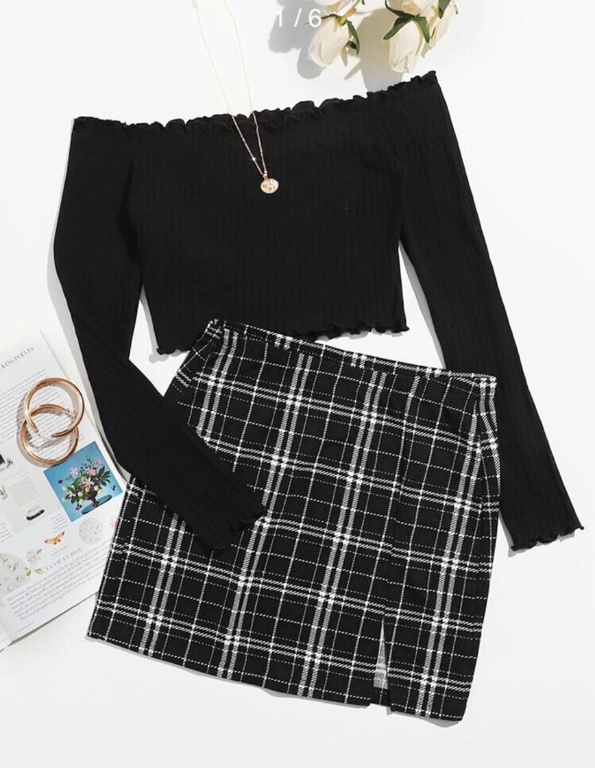 Social conjunto de cropped de manga longa com saia