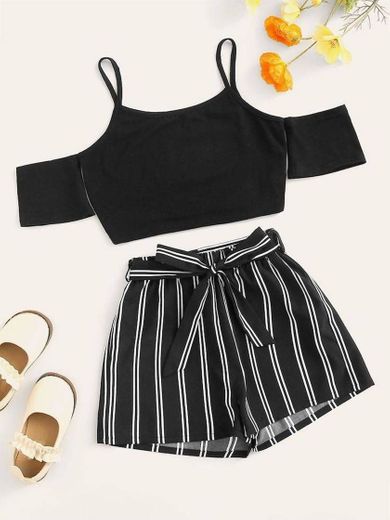 Conjunto cropped e calção preto