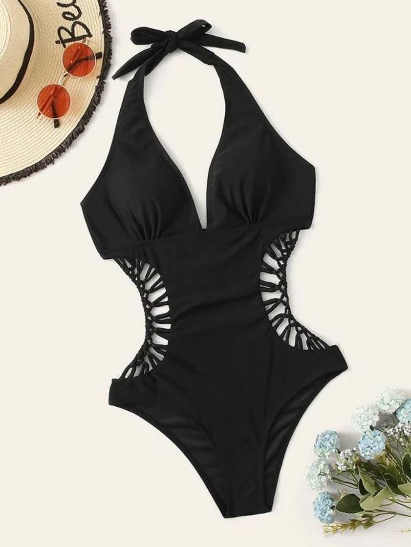 Fashion Criss Cross Halter Monokini | SHEIN Brasil