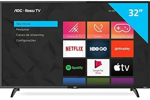 Smart TV LED 32" HD AOC ROKU TV FHD 32S5195/78G, Wi-Fi, 3 HD