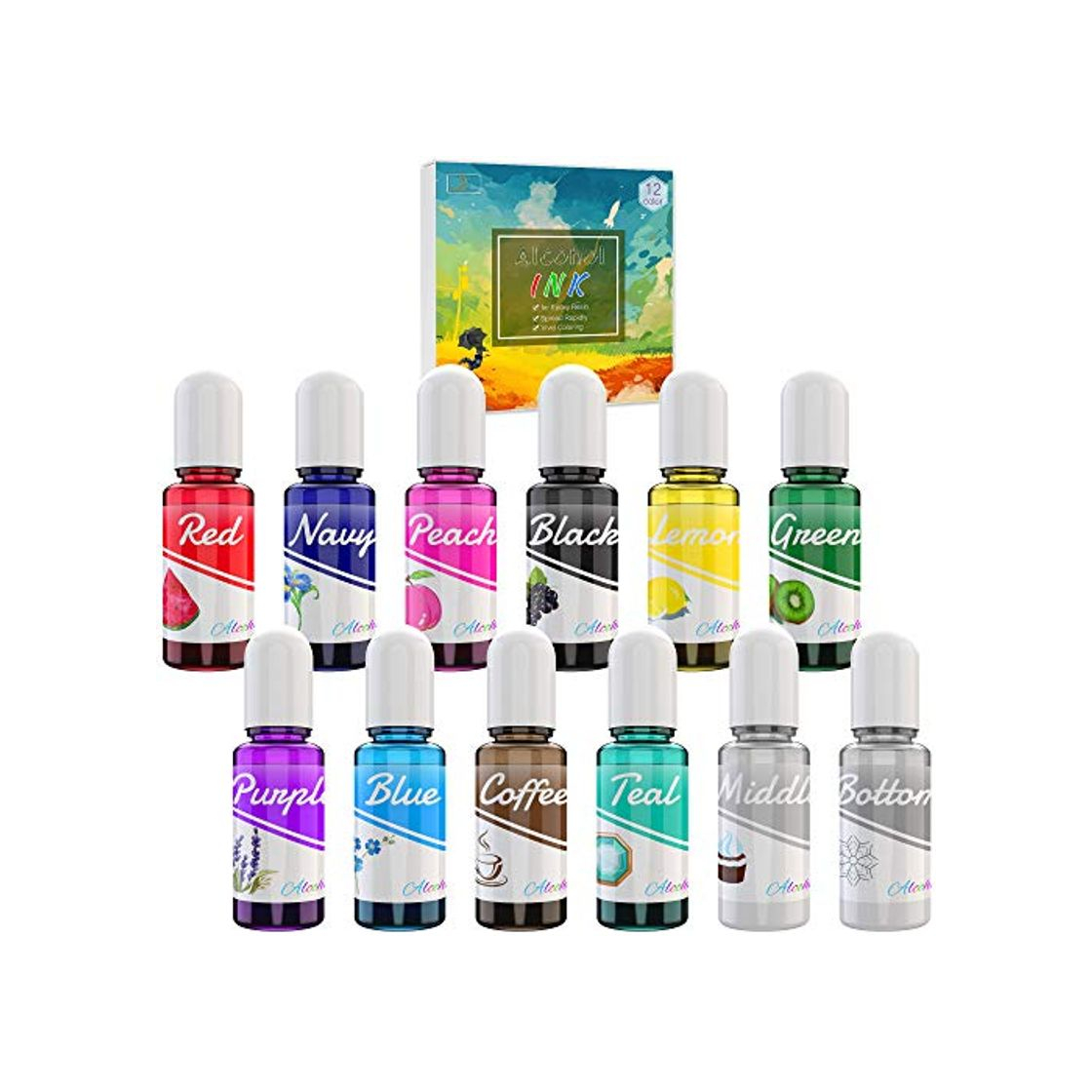 Home Alcohol Ink Set - 12 Colores Tinta Alcohol para Pintura de Resina