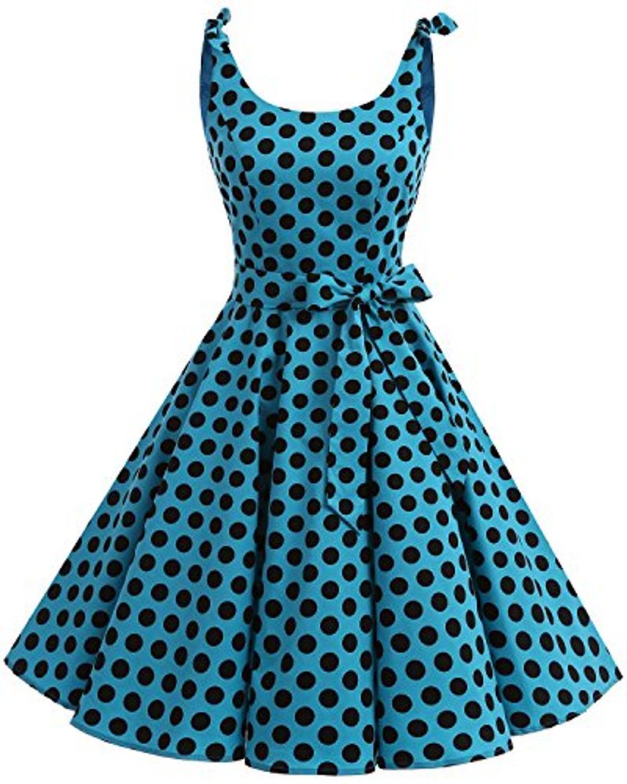 Social Bbonlinedress Vestidos de 1950 Estampado Vintage Retro Cóctel Rockabilly con Lazo Blue Black Big Dot 2XL