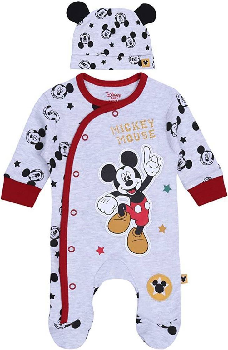 Fashion Pijama de bebê, cinza com estrelas Mickey Mouse Disney

