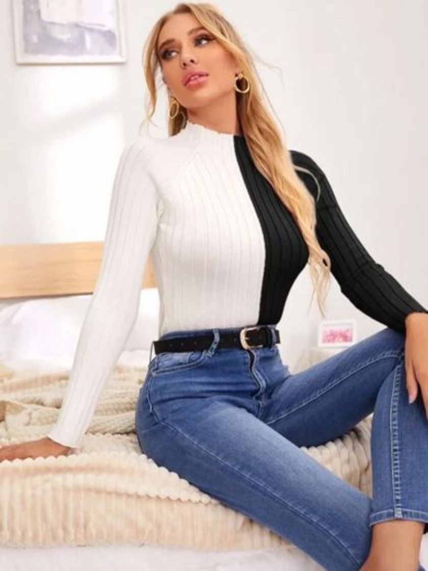 Fashion Raglan Sleeve Two Tone Sweater | SHEIN USA