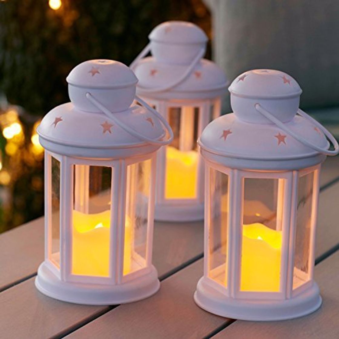 Home Lights4fun Conjunto de 3 farolillos Blancos con Vela LED a Pilas