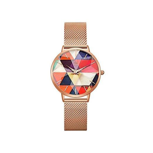 SHENGKE Estrella Relojes para Mujer Reloj Damas de Malla Impermeable Elegante Banda