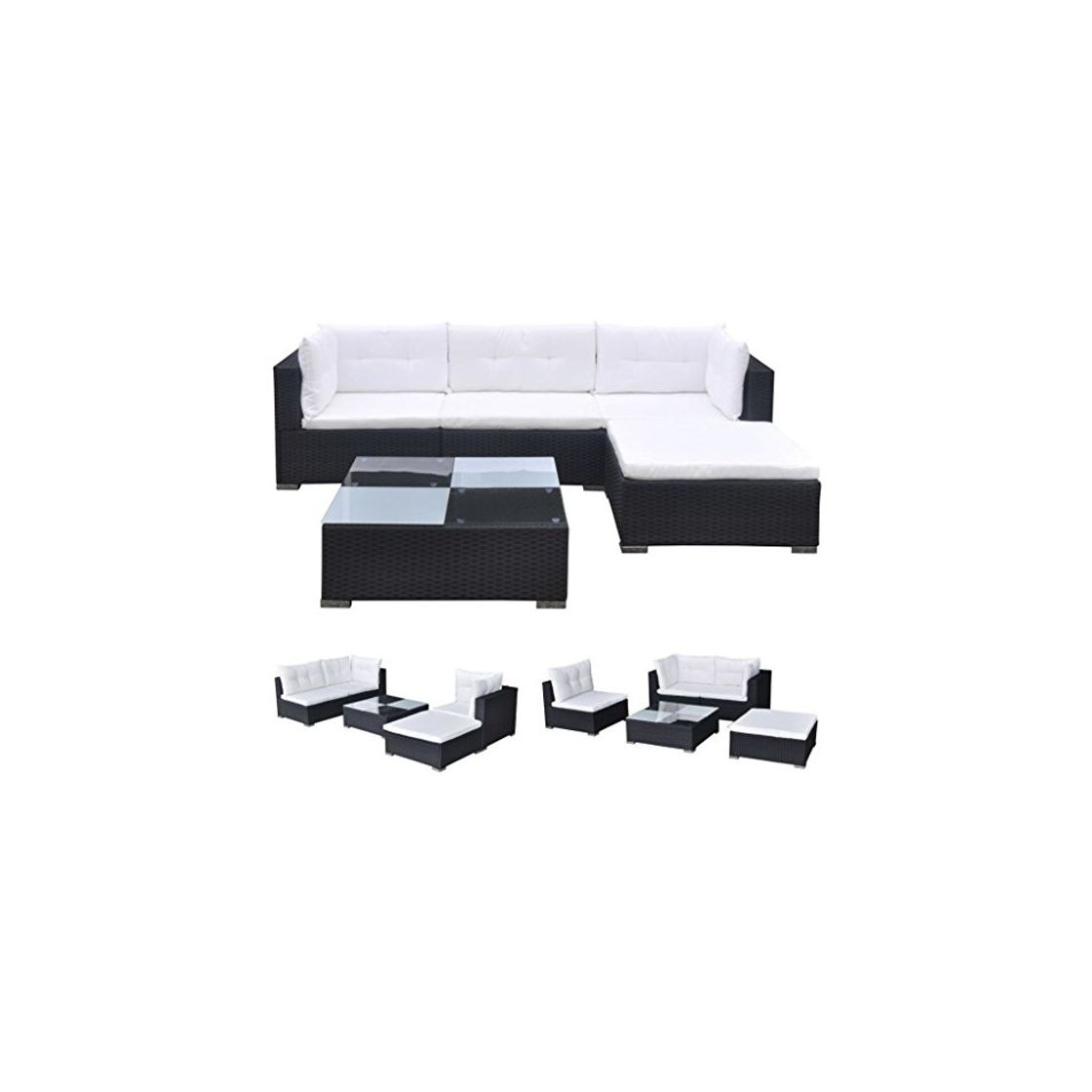 Producto vidaXL Juego de Muebles de Jardín 17 Piezas Poli Ratan Negro Sofás