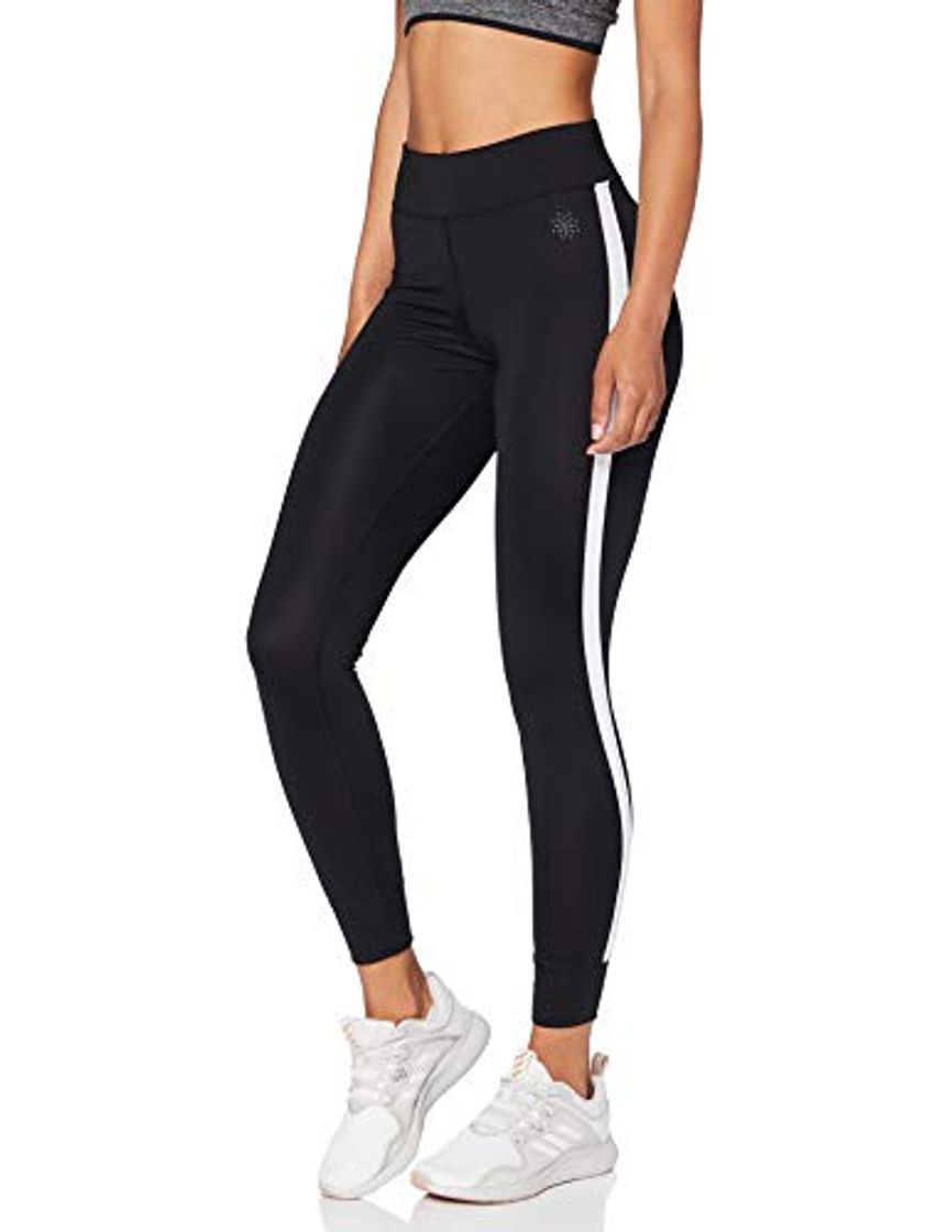 Fashion Marca Amazon - AURIQUE Leggings de Deporte con Banda Lateral Mujer, Negro