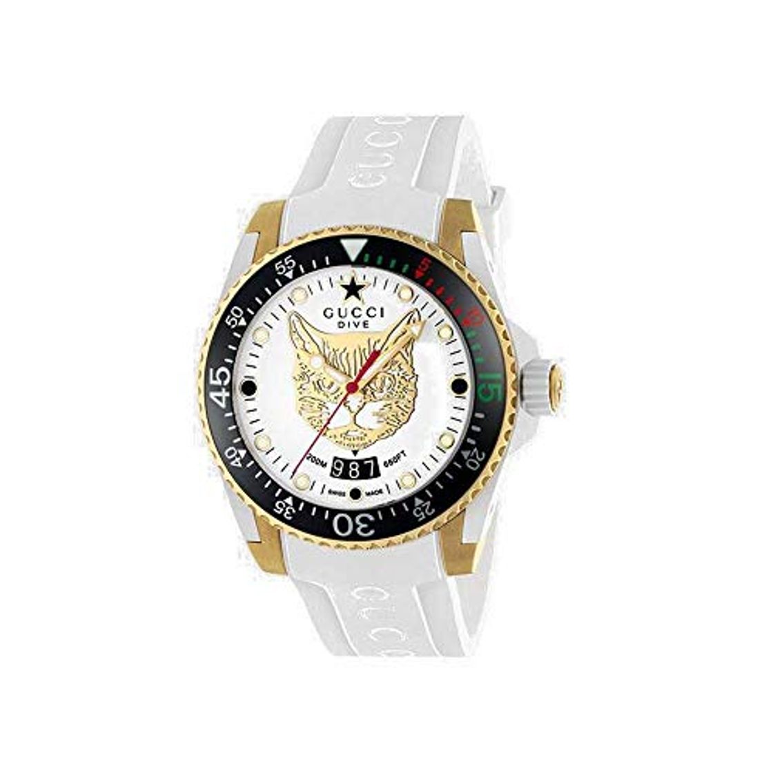 Moda Gucci Reloj de Buceo cauuciu Carcasa Blanca con pvd con Oro Amarillo