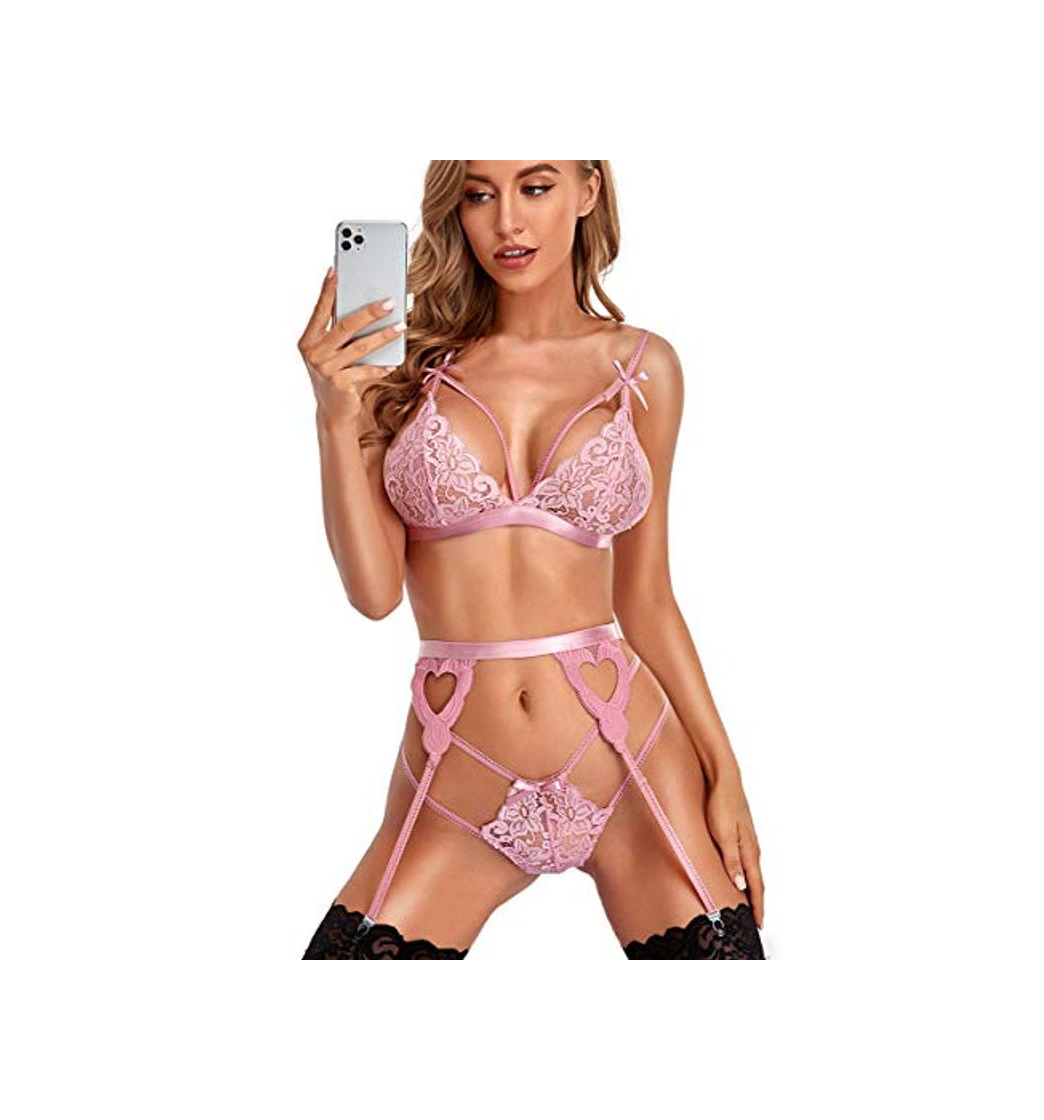 Social EVELIFE Conjunto de Lencería Mujer Sujetadores con Liguero Sexy Lencería 3 Piezas