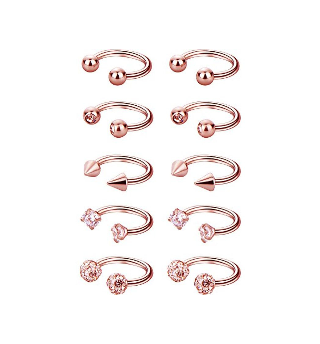 Producto Rose Gold) - Sumind 10 Pieces Stainless Steel Horseshoe Hoop Nose Rings