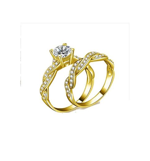 GOWE 10 K Sólido Amarillo Oro Anillos de boda conjuntos 1 ct Diamante simulado lujo trenzado Anel