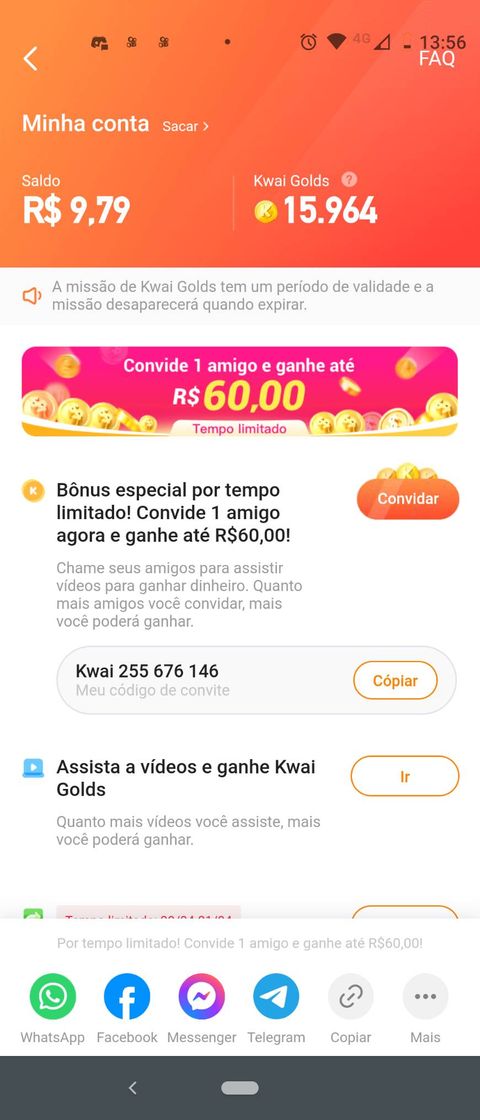 Apps Kwai e só baixa adiciona meu código Kwai255676146 e começa 