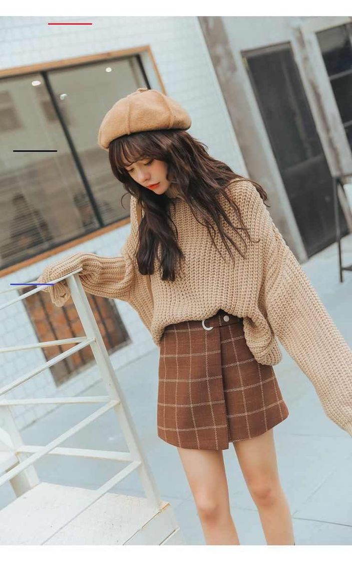 Moda Autumn And Winter Harajuku Thickened Woolen Plaid Retro Skir