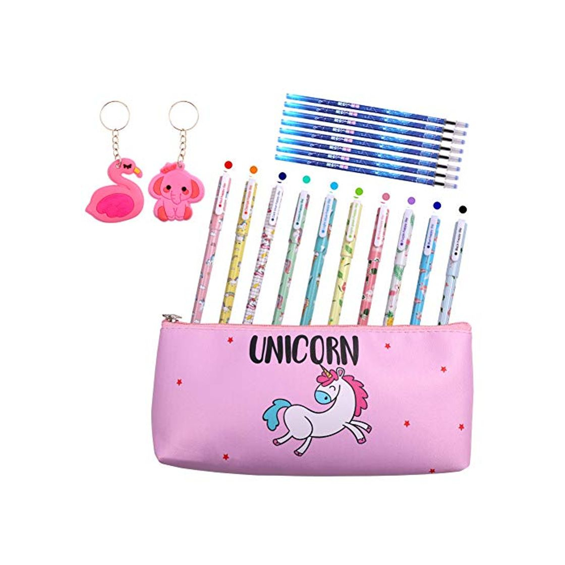 Moda Yuccer 21 Pcs Unicornio Material Escolar Kawaii Estuche Unicornio 10 Bolígrafos de